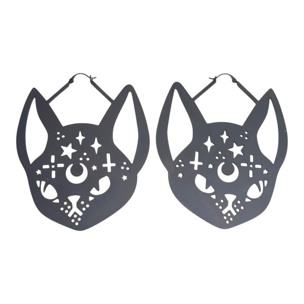 Spencer's Witch Cat Dangle Earrings Stars Moon Halloween Punk Witchcore
